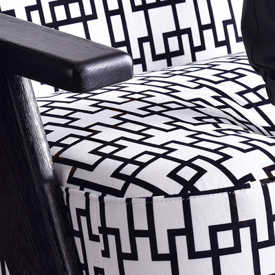 Traditional Lounge Chair - Oak Wood Armchair With Cotton Linen Accent Chair For Living Room