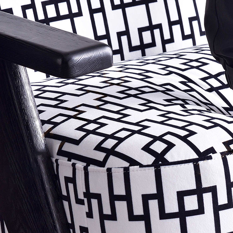 Traditional Lounge Chair - Oak Wood Armchair With Cotton Linen Accent Chair For Living Room