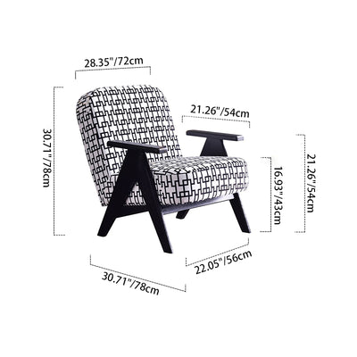 Traditional Lounge Chair - Oak Wood Armchair With Cotton Linen Accent Chair For Living Room