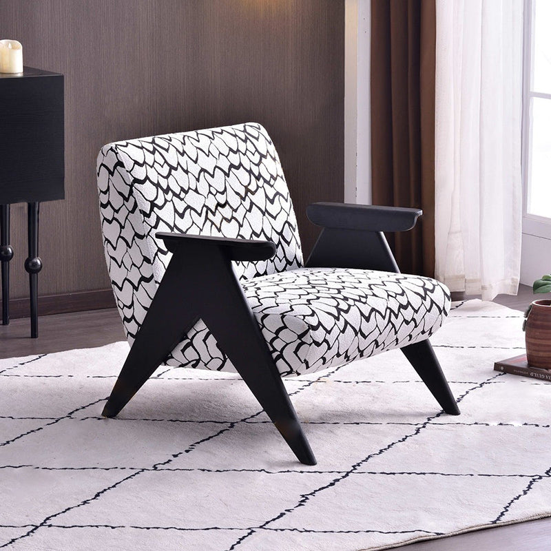 Traditional Comfortable Lounge Armchair - Solid Oak Frame With Special Fiber Upholstery Accent Chair For Living Room