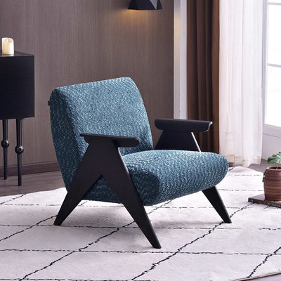 Traditional Comfortable Lounge Armchair - Solid Oak Frame With Special Fiber Upholstery Accent Chair For Living Room