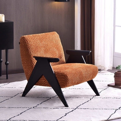 Traditional Comfortable Lounge Armchair - Solid Oak Frame With Special Fiber Upholstery Accent Chair For Living Room