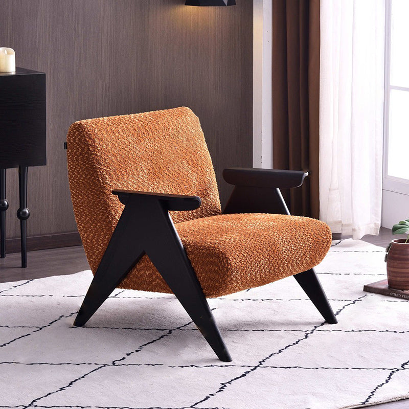 Traditional Comfortable Lounge Armchair - Solid Oak Frame With Special Fiber Upholstery Accent Chair For Living Room
