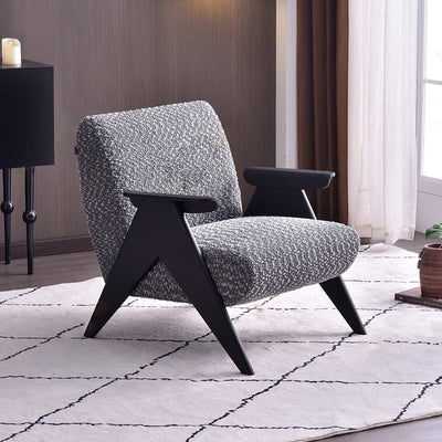 Traditional Comfortable Lounge Armchair - Solid Oak Frame With Special Fiber Upholstery Accent Chair For Living Room