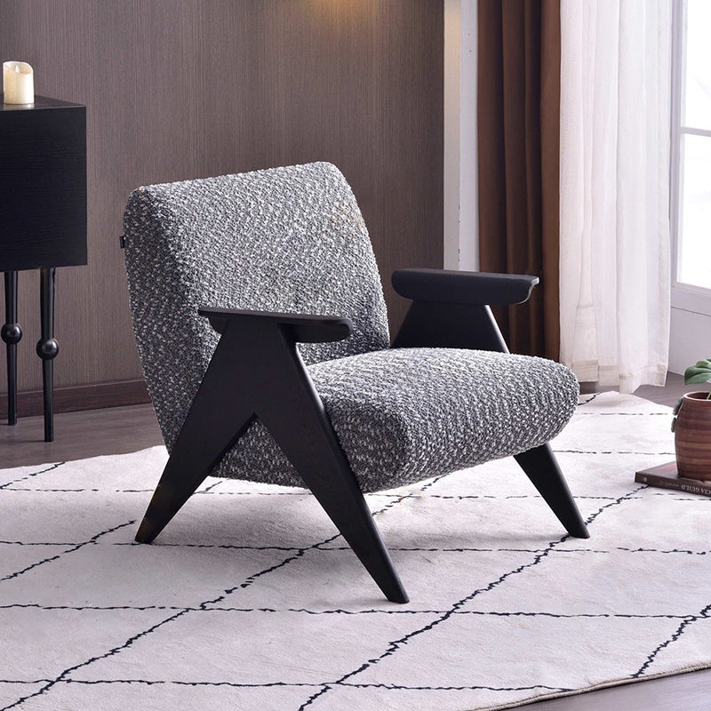 Traditional Comfortable Lounge Armchair - Solid Oak Frame With Special Fiber Upholstery Accent Chair For Living Room