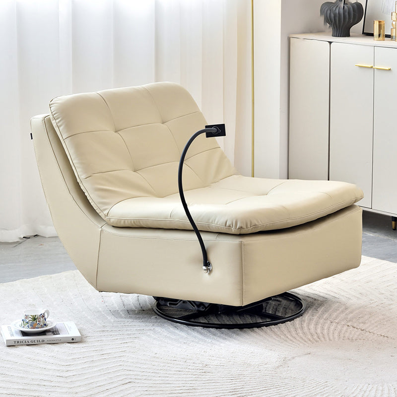 Contemporary Full Eco Leather Armchair With Solid Wood Frame - 360° Swivel Accent Chair For Living Room