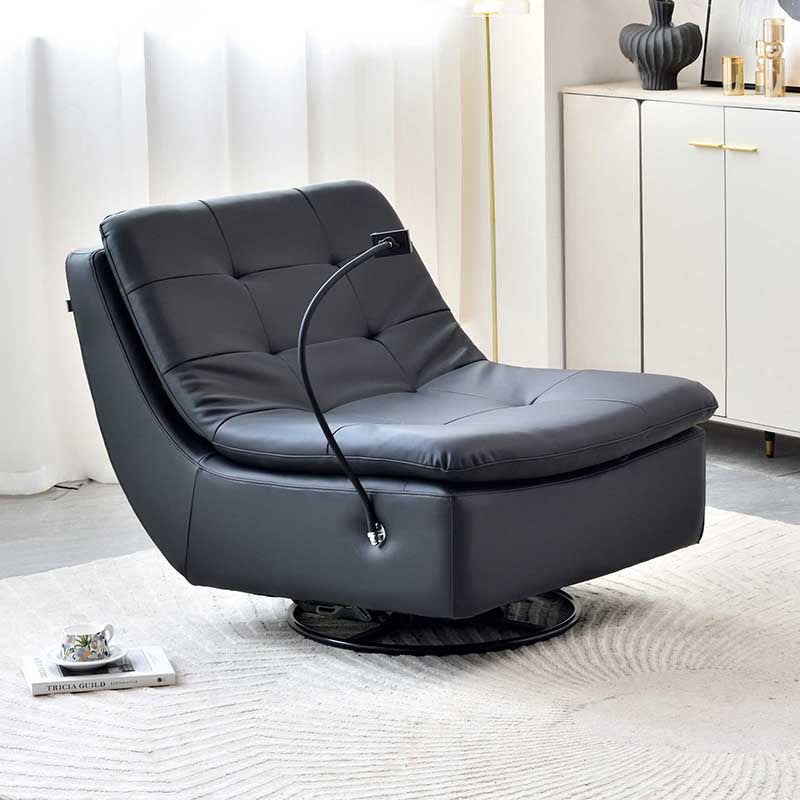 Contemporary Full Eco Leather Armchair With Solid Wood Frame - 360° Swivel Accent Chair For Living Room