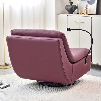 Contemporary Full Eco Leather Armchair With Solid Wood Frame - 360° Swivel Accent Chair For Living Room