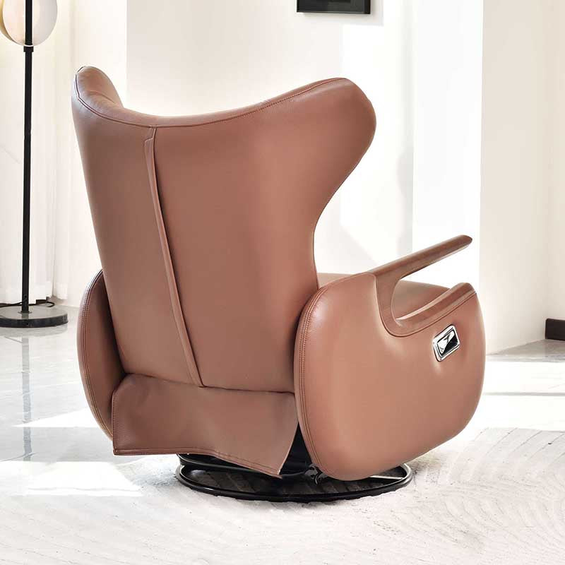 Contemporary Multi-Functional Swivel Recliner Chair - Eco Leather With Oak Armrests For Living Room