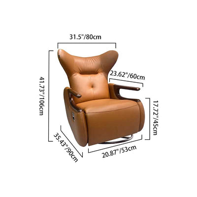 Contemporary Multi-Functional Swivel Recliner Chair - Eco Leather With Oak Armrests For Living Room