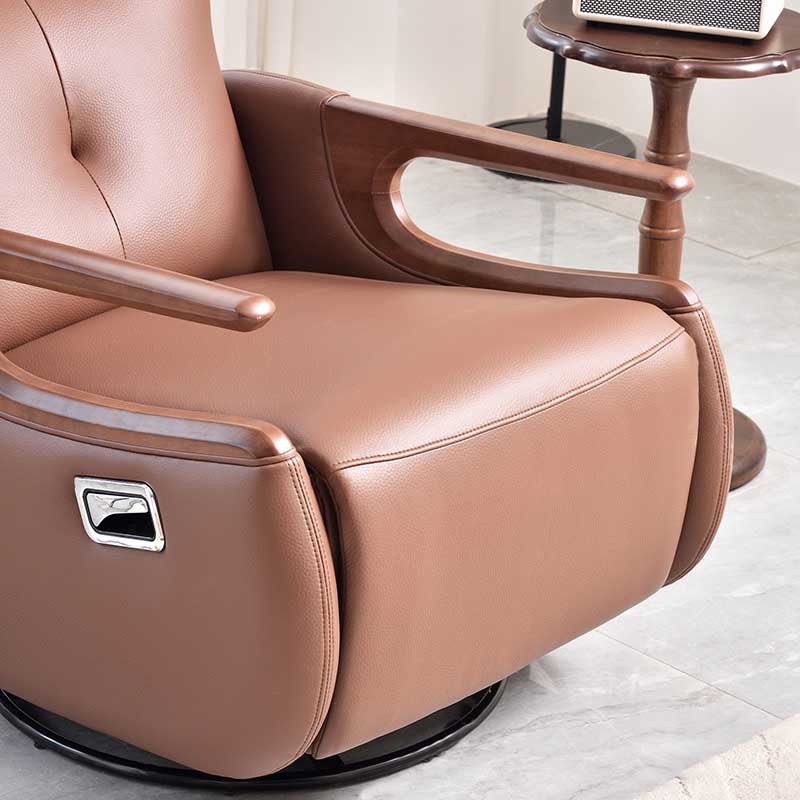Contemporary Multi-Functional Swivel Recliner Chair - Eco Leather With Oak Armrests For Living Room