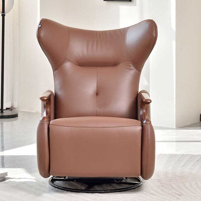 Contemporary Multi-Functional Swivel Recliner Chair - Eco Leather With Oak Armrests For Living Room