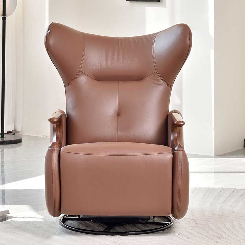 Contemporary Multi-Functional Swivel Recliner Chair - Eco Leather With Oak Armrests For Living Room