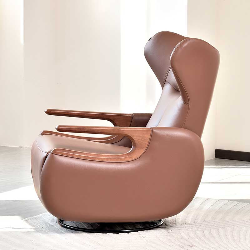 Contemporary Multi-Functional Swivel Recliner Chair - Eco Leather With Oak Armrests For Living Room