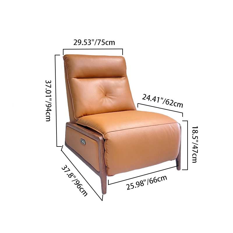 Contemporary Eco Leather Electric Recliner Chair - Oak Armrests Accent Chair For Living Room