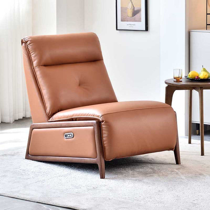 Fauteuil inclinable électrique contemporain en cuir écologique - fauteuil d'appoint avec accoudoirs en chêne pour salon 