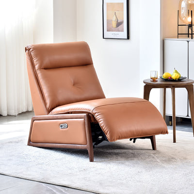 Contemporary Eco Leather Electric Recliner Chair - Oak Armrests Accent Chair For Living Room