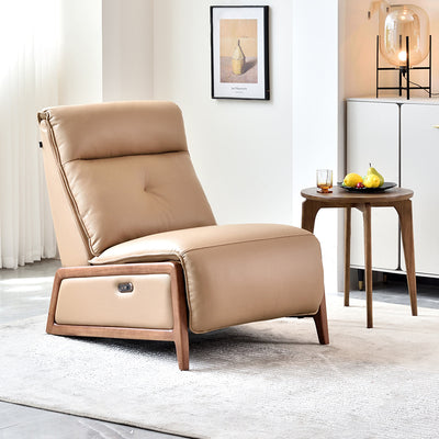 Contemporary Eco Leather Electric Recliner Chair - Oak Armrests Accent Chair For Living Room
