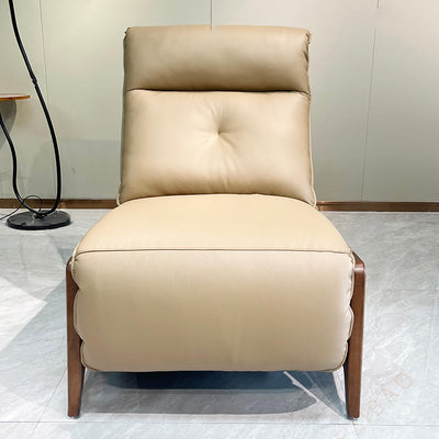 Contemporary Eco Leather Electric Recliner Chair - Oak Armrests Accent Chair For Living Room