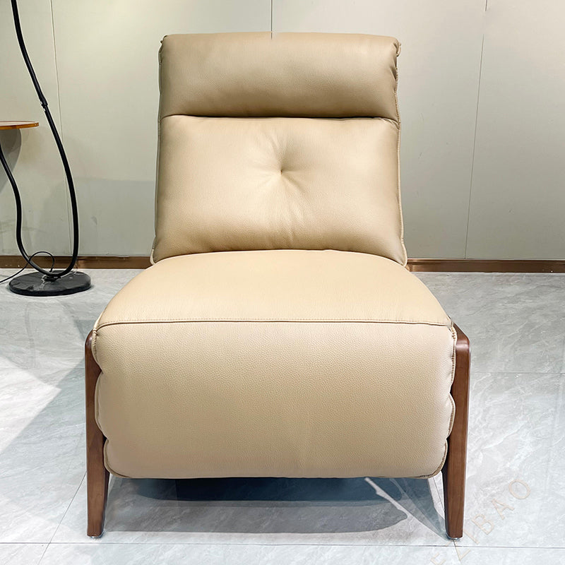 Contemporary Eco Leather Electric Recliner Chair - Oak Armrests Accent Chair For Living Room