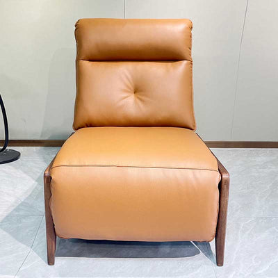 Contemporary Eco Leather Electric Recliner Chair - Oak Armrests Accent Chair For Living Room