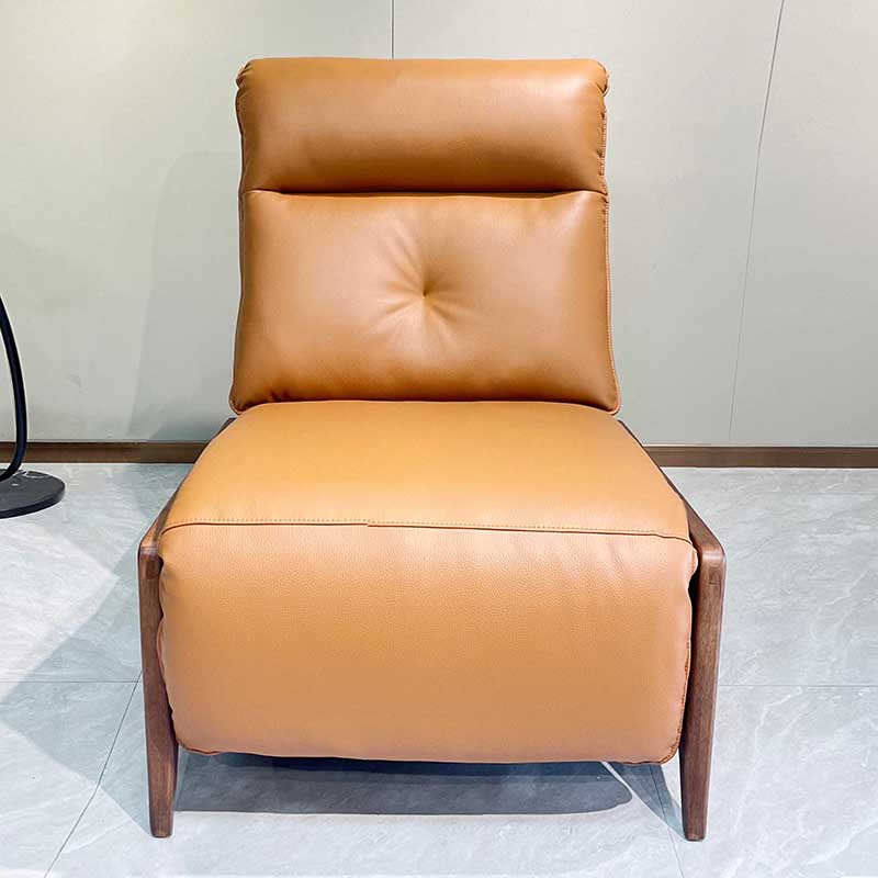 Contemporary Eco Leather Electric Recliner Chair - Oak Armrests Accent Chair For Living Room