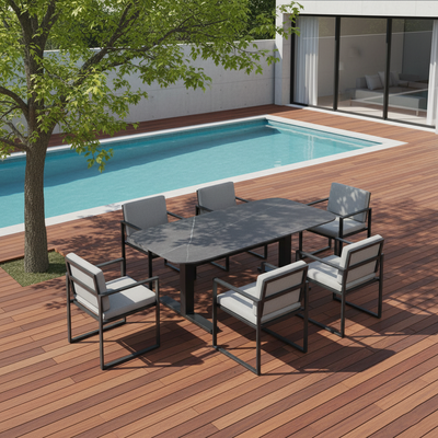 Contemporary Industrial Outdoor Coffee Table - Sleek Rectangular Durable Metal Dining Table For Patio & Backyard