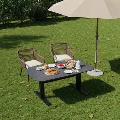 Contemporary Industrial Outdoor Coffee Table - Sleek Rectangular Durable Metal Dining Table For Patio & Backyard