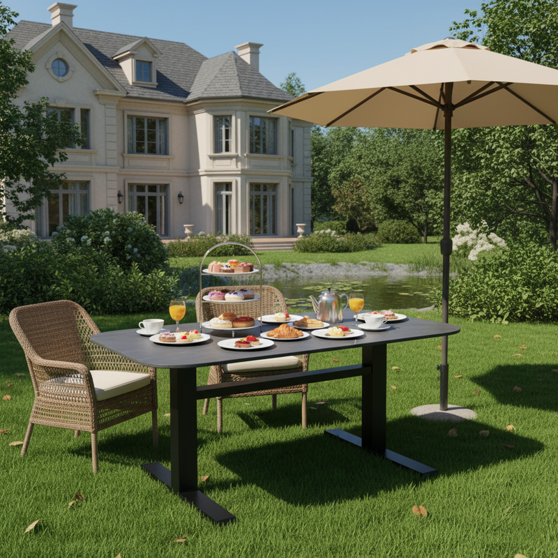 Contemporary Industrial Outdoor Coffee Table - Sleek Rectangular Durable Metal Dining Table For Patio & Backyard
