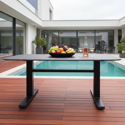 Contemporary Industrial Outdoor Coffee Table - Sleek Rectangular Durable Metal Dining Table For Patio & Backyard