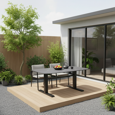Contemporary Industrial Outdoor Coffee Table - Sleek Rectangular Durable Metal Dining Table For Patio & Backyard