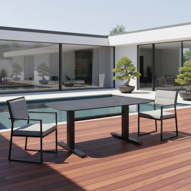 Contemporary Industrial Outdoor Coffee Table - Sleek Rectangular Durable Metal Dining Table For Patio & Backyard
