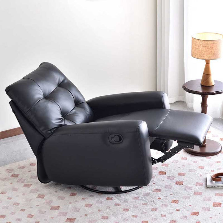 Chaise longue inclinable contemporaine en cuir écologique - fauteuil d’appoint manuel pivotant à 360° et à bascule pour salon 
