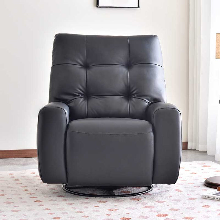 Chaise longue inclinable contemporaine en cuir écologique - fauteuil d’appoint manuel pivotant à 360° et à bascule pour salon 