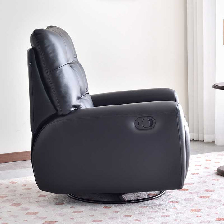 Chaise longue inclinable contemporaine en cuir écologique - fauteuil d’appoint manuel pivotant à 360° et à bascule pour salon 