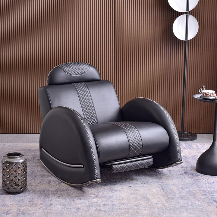 Modern Luxury Rocking Recliner Chair With Retractable Footrest - Faux Leather Or Top Grain Leather Accent Chair For Living Room &amp; Bedroom