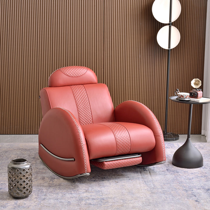 Modern Luxury Rocking Recliner Chair With Retractable Footrest - Faux Leather Or Top Grain Leather Accent Chair For Living Room &amp; Bedroom