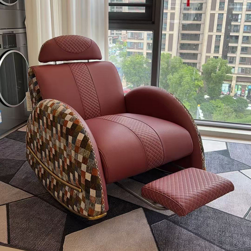Modern Luxury Rocking Recliner Chair With Retractable Footrest - Faux Leather Or Top Grain Leather Accent Chair For Living Room &amp; Bedroom