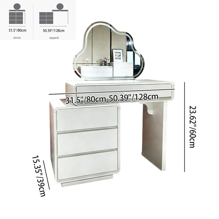 Traditional French Extendable Makeup Vanity - High-Density MDF Particle Board Dressing Table 4-Drawer For Bedroom