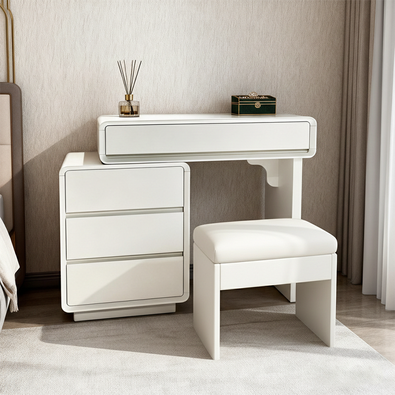 Traditional French Extendable Makeup Vanity - High-Density MDF Particle Board Dressing Table 4-Drawer For Bedroom