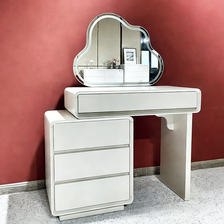 Traditional French Extendable Makeup Vanity - High-Density MDF Particle Board Dressing Table 4-Drawer For Bedroom
