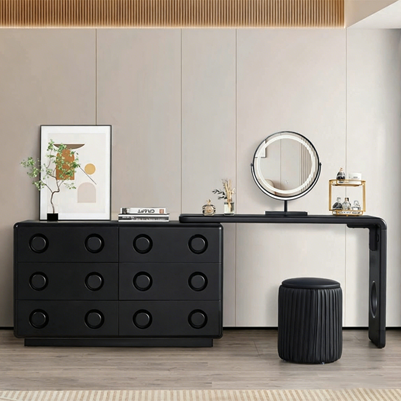 Multi-Functional Extendable Makeup Vanity - Retro MDF Particle Board Dressing Table 6-Drawer For Bedroom
