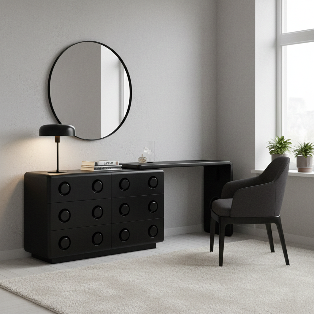 Multi-Functional Extendable Makeup Vanity - Retro MDF Particle Board Dressing Table 6-Drawer For Bedroom