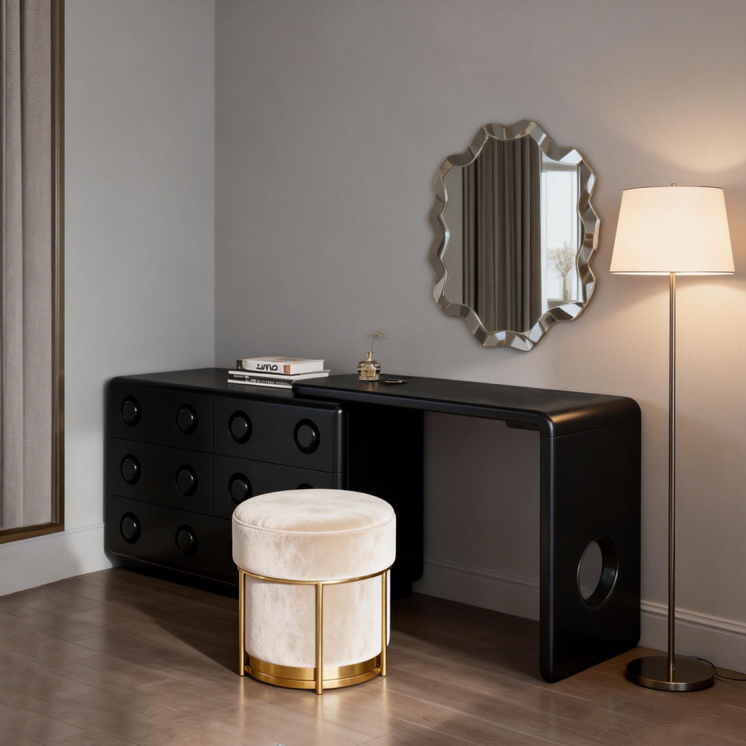 Multi-Functional Extendable Makeup Vanity - Retro MDF Particle Board Dressing Table 6-Drawer For Bedroom