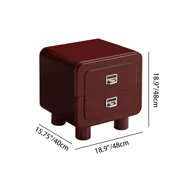 French Round Leg Nightstand - High-Gloss E0 Grade MDF Frame 2-Drawer Bedside Table For Bedroom