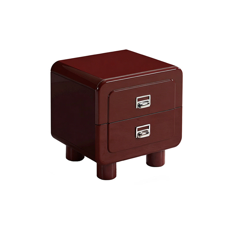 French Round Leg Nightstand - High-Gloss E0 Grade MDF Frame 2-Drawer Bedside Table For Bedroom