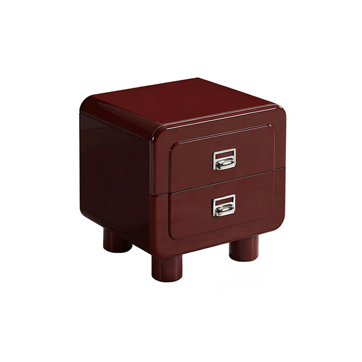 French Round Leg Nightstand - High-Gloss E0 Grade MDF Frame 2-Drawer Bedside Table For Bedroom
