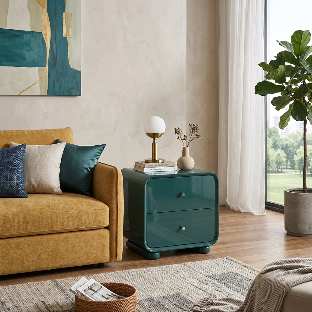 Contemporary Scandinavian Arc Edge Square Nightstand - High-Quality E0 Grade MDF 2-Drawer Bedside Table For Bedroom