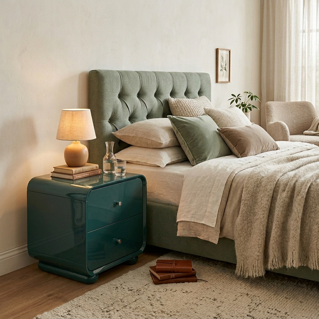 Contemporary Scandinavian Arc Edge Square Nightstand - High-Quality E0 Grade MDF 2-Drawer Bedside Table For Bedroom