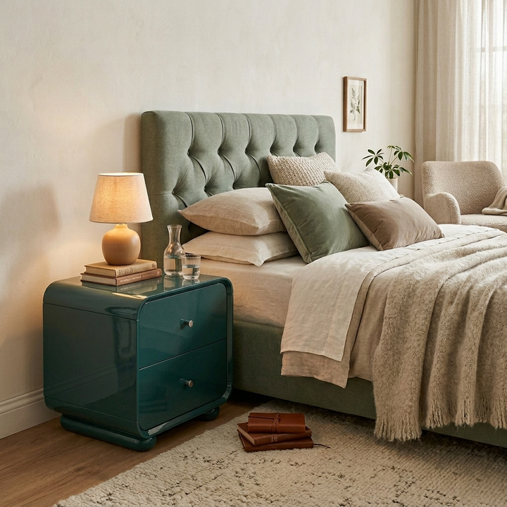 Contemporary Scandinavian Arc Edge Square Nightstand - High-Quality E0 Grade MDF 2-Drawer Bedside Table For Bedroom